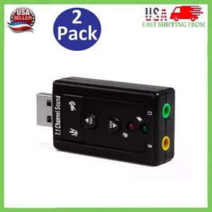 2XUSB 2.0 External 7.1 Channel 3D Virtual Audio Sound Card Mic Adapter Laptop PC - Afbeelding 1 van 13