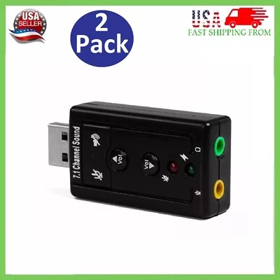 2XUSB 2.0 External 7.1 Channel 3D Virtual Audio Sound Card Mic Adapter Laptop PC - Image 1 of 4