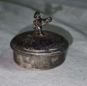 Vintage Sterling Empire Silver Pill Cosmetic Box Tin Cherub Tiny 1.5" - Picture 1 of 8