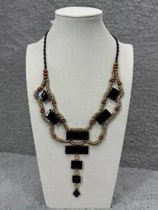Free People Jewelry Women's Bib Dangle Necklace Black Beaded 88473368 - Picture 1 of 6