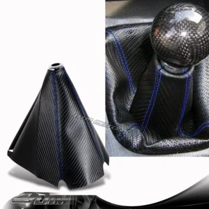 JDM Estilo Carbono Puntada Azul Cuero Engranaje Manual Cambio Bota Universal - Imagen 1 de 4