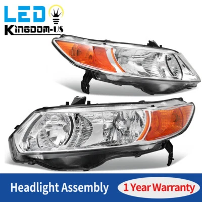 For 2006-2011 Honda Civic Coupe 2-Door Chrome Housing Amber Headlights Headlamps - Image 1 of 4