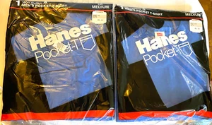 Two Packages Vintage Hanes Pocket-T Cotton Size M Blue 1986 - Imagen 1 de 3