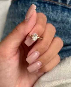 1.00CT Oval Natural Diamond Solitaire Women's Ring 14k Solid Yellow Gold - Picture 1 of 12