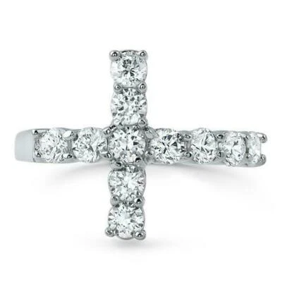 Anel de noivado de diamante simulado 2,21 ct cruz horizontal folheado a ouro branco 14k - Imagem 1 de 4