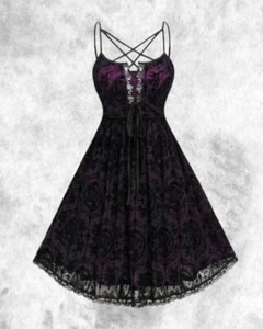 New Purple/Black Gothic Corset V-Neck Death Cameo Short Dress size 4XL 24 26 28 - Picture 1 of 5