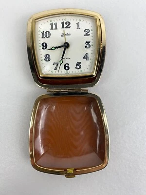Vintage Westclox Folding Travel Alarm Clock Windup Tan Plastic Case - Image 1 of 4