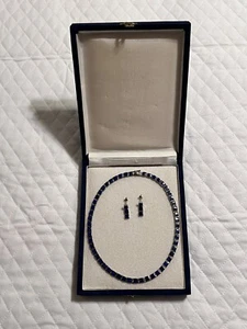 Sterling Silver Lapis Lazuli Hinged Link Inlaid Necklace & Earrings w/ Box 925 - Picture 1 of 13