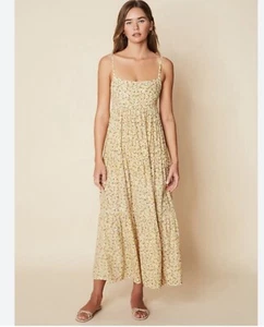 Faithful The Brand Corvina Midi Dress Floral Yellow Brown Tie Empire Sz 10 Med. - Picture 1 of 12