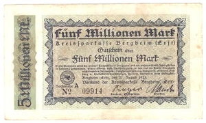 5 Millionen Mark Kreissparkasse Bergheim (Erft) rar Doppelstempel - Bild 1 von 2