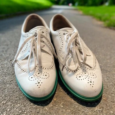 Ecco 女式翼尖白色皮革无钉高尔夫鞋 8US 39EU 码 — 第 1/4 张图片