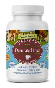 Perfect Supplements Desiccated Beef Liver 100% Grass Fed Cow - 120 Caps - Picture 1 of 1
