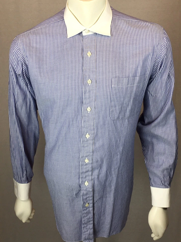 Camisa francesa Coll C a rayas azules de 35 brillos para hombre Robert Talbott 161/2 Large Foto 1 de 4
