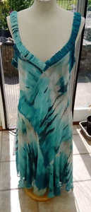 M&S Per Una Turquoise Patterned Sheer Maxi Dress Lined Sleeveless UK Size 16 L - Picture 1 of 4
