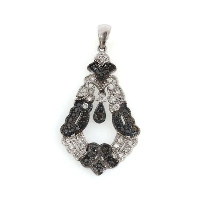 Colgante largo en lágrima de oro blanco de 14 k sólido diamante negro natural de 0,9 quilates 37 mm Foto 1 de 4