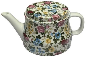 Floral Ceramic Coffee/Tea Pot Made In Gallarate Italy Franco Pozzi Flat Lid Med - Picture 1 of 13