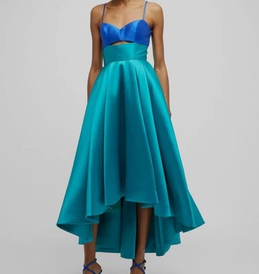 $1190 Vestido de novia Zac Posen para mujer verde azul dos tonos alto-bajo talla 2 Foto 1 de 4