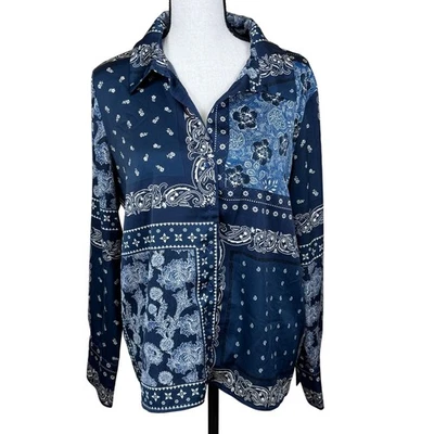 Camisa con botones con estampado floral de cachemir y patchwork azul de cupcakes y cachemir mediana Foto 1 de 4