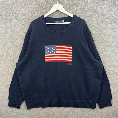 Ralph Lauren Jersey Para Hombres 4XL Azul Bandera EE. UU. RL Cuello Redondo Tejido Sudadera Calce Grande Foto 1 de 4