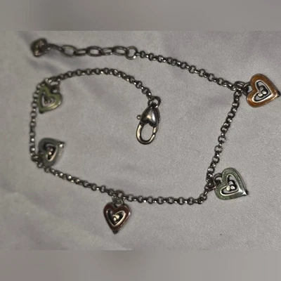 Brighton Silver Tone Heart Charm Bracelet Dangle Adjustable Trendy Jewelry — 第 1/3 张图片
