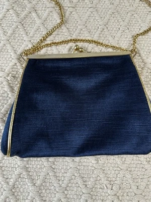 Rosenfeld Vintage Evening Bag Blue Velvet Gold Chain Made in Italy 8x7 - Image 1 of 4