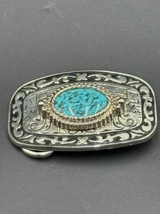 Southwest Style Belt Buckle With Faux Turquoise Made In USA - Picture 1 of 7