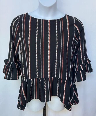 Gibson ladies size S peplum blouse with stripes. - Image 1 of 4