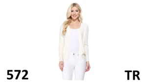 YEMAK Women's Long Sleeve V-Neck Button Down Soft Knit Cardigan Sweater, White S - Picture 1 of 8