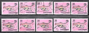 SINGAPORE 1968 DRAGON DANCE 30c VALUE WHOLESALE LOT SCOTT 92 USED - Picture 1 of 1