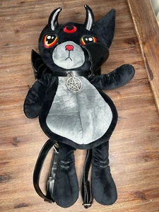 Restyle Red Eyed Cat Demon Bat Wings Mascot Gothic Witch Punk Plush Backpack - Picture 1 of 13