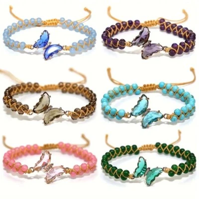 Natural Turquoise Crystal Butterfly Charm Bracelet Stones Reiki Healing - Image 1 of 4