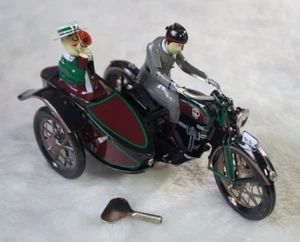wind up tinplate tin plated toy motorcycle sidecar motorbike car antique - Picture 1 of 10