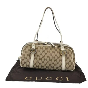GUCCI Logo GG pattern Shoulder Hand Bag Canvas Leather Brown GHW 67FB640 - Picture 1 of 18