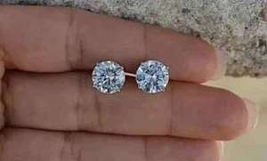 Real Moissanite 2.20Ct Round Cut Women's Stud Earrings 14K White Gold Plated - Picture 1 of 8