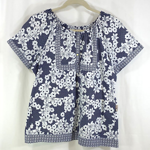 Koi by Kathy Peterson Scrub Top Size 2X Blue White Floral Dots Style # 149PR
