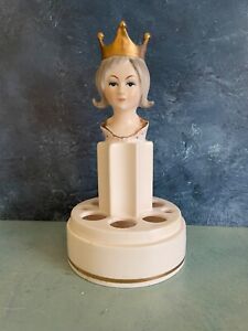 VINTAGE LIPSTICK HOLDER PORCELAIN QUEEN WITH CROWN 7.5" EXHTF HEAD VASE RELATED