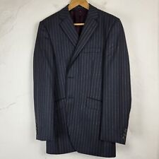 A39 Savile Row Mens 40L Blazer Suit Jacket Striped Formal Wool Charcoal Pink...