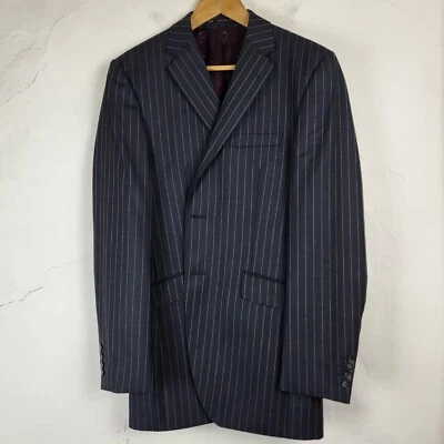 A39 Savile Row Mens 40L Blazer Suit Jacket Striped Formal Wool Charcoal Pink... - Image 1 of 4