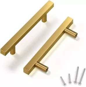 12pc Gold Brushed Square Kitchen Cabinet Handles Dresser Drawer Pulls 3.75" C/C - Picture 1 of 9