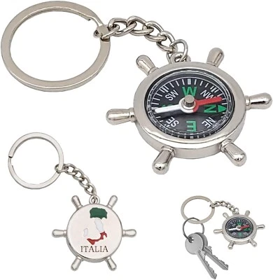 BULLTEK Portachiavi bussola magnetica auto e moto camper campeggio timone barca Italia