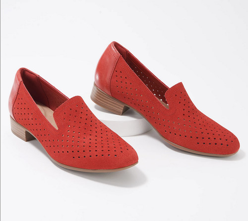 Mocassini Clarks Collection scamosciati traforati Juliet Hayes Rosso 8M A392190 NUOVI