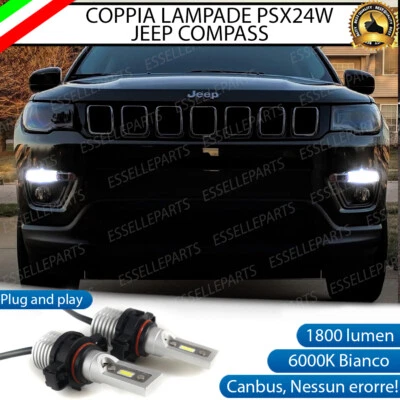 COPPIA LUCI DIURNE DRL LED PSX24W CANBUS JEEP COMPASS MK2 6000K 100% NO ERROR - Immagine 1 di 4