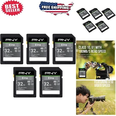 Pack of 5 Class 10 U1 V10 SDHC Cards with 100MB/s - Best for Videography - Image 1 of 4