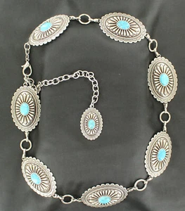 Silver/Turquoise CONCHO Link Belt ~ARIAT Western~ Southwest Western COWGIRL   - Picture 1 of 2