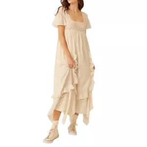 FREE PEOPLE Bring The Romance Midi Maxi Baumwoll Kleid neutral Gr. XS oversized - Bild 1 von 16