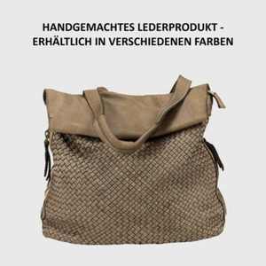 Rucksack Tasche 2 in 1 Vintage Leder Geflochten Leder Italy Gewashene - Picture 1 of 12