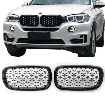 Pair Car Front Black Grille Chrome Diamond Meteor Grill For BMW X5 F15 2014-2016 Foto 1 de 4