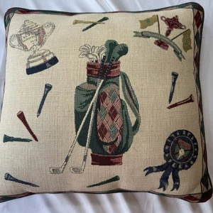 Vintage Riverdale Golf Theme Throw Pillow Tapestry 16” Hole 9 Hole 18 Trophy Tee - Picture 1 of 2