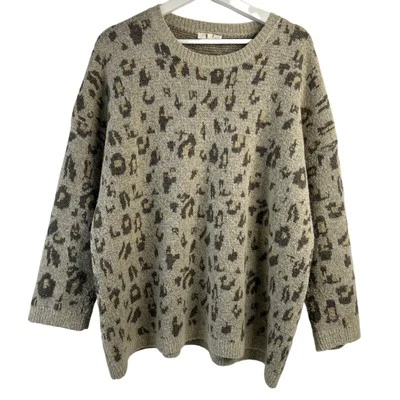 Suéter cavalete médio tamanho grande estampa de leopardo animal gola redonda manga longa malha - Imagem 1 de 4