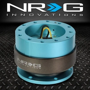 NRG 6-BOLT ALUMINUM STEERING WHEEL QUICK RELEASE 2.0 MINTY FRESH/TITANIUM RING - Picture 1 of 7